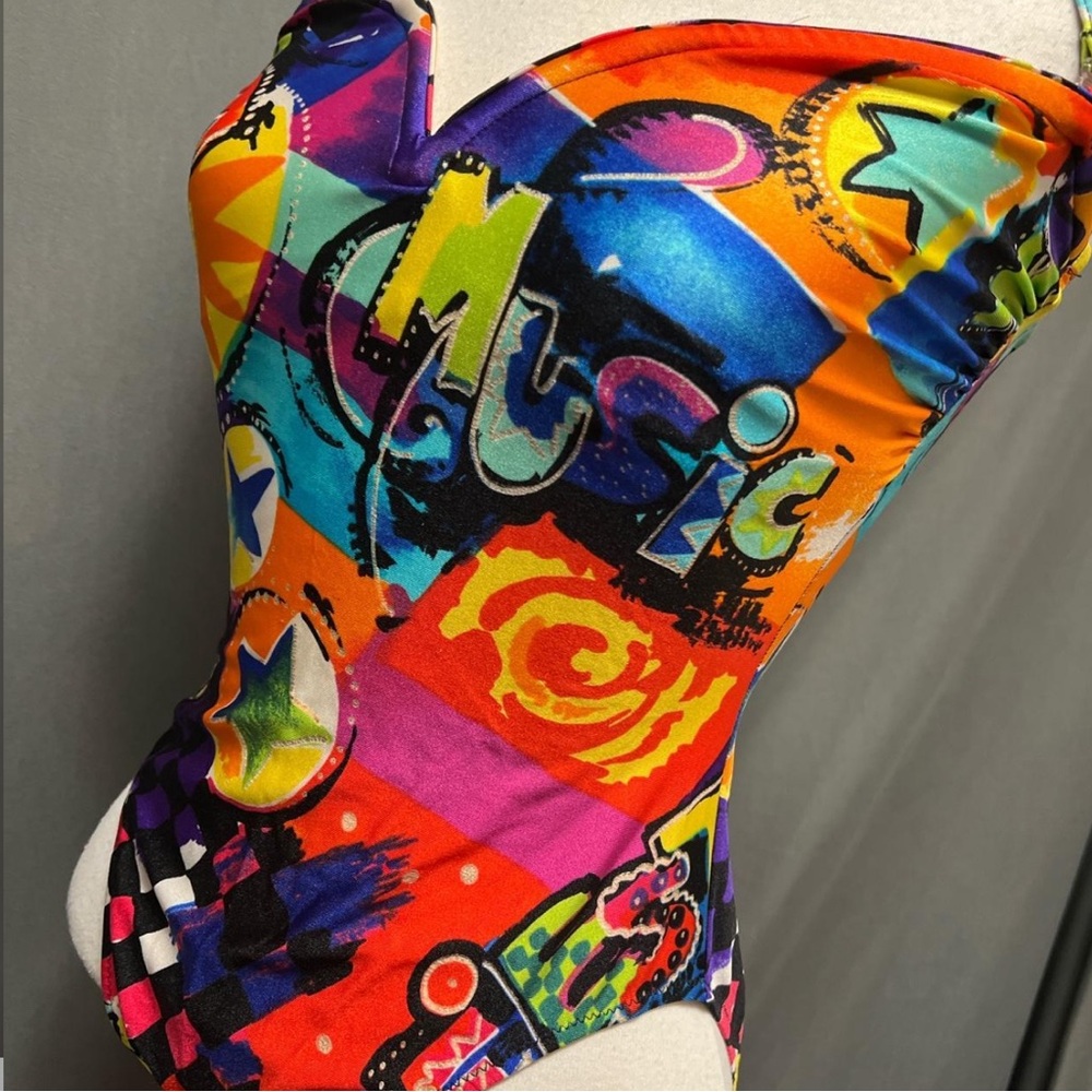 Vintage graffiti swimsuit, retro one piece, 
1980s swimwear 80s swimsuit